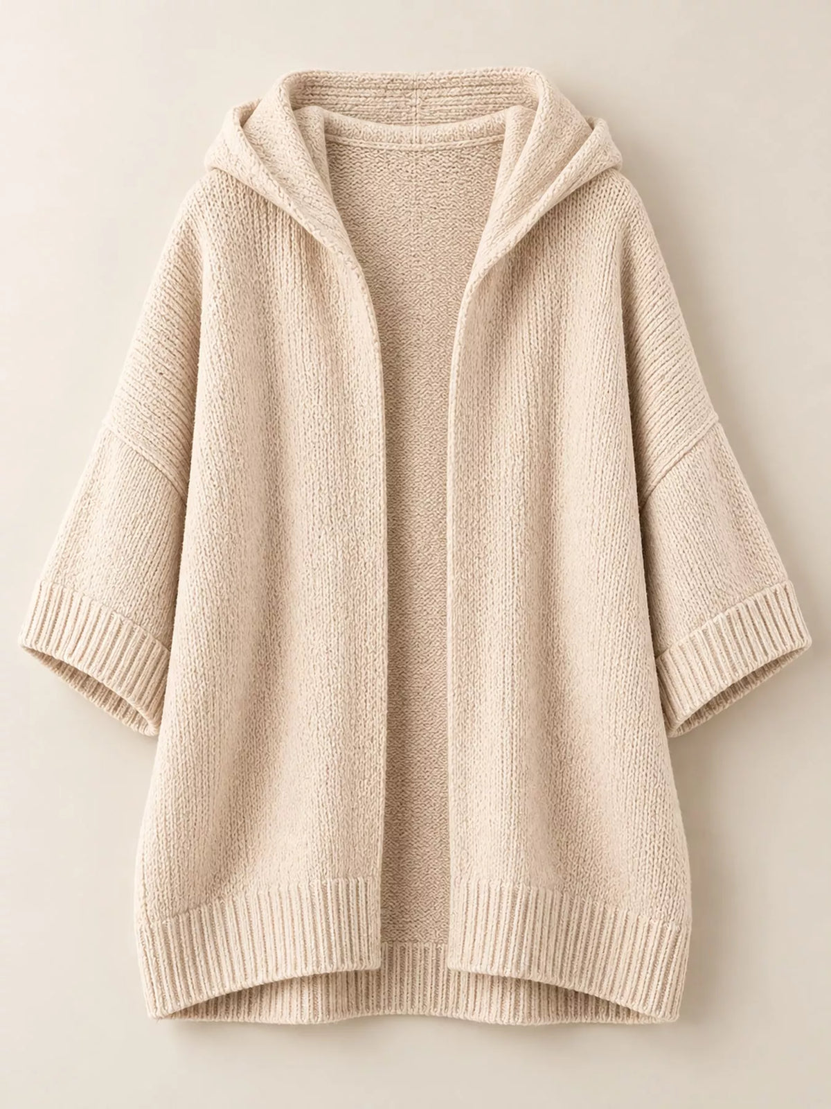 Full Size Hooded Open-Front Knit Cardigan Plus Size