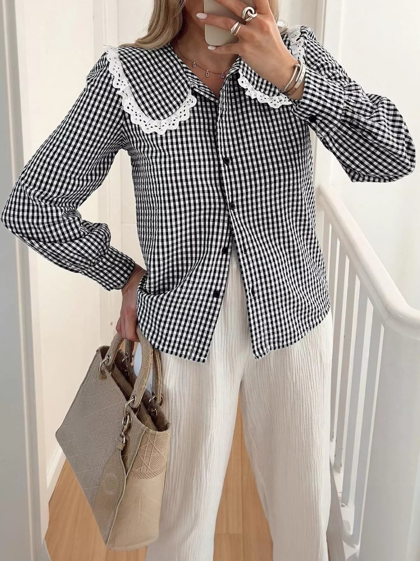 Lace Peter Pan Collar Button Up Shirt