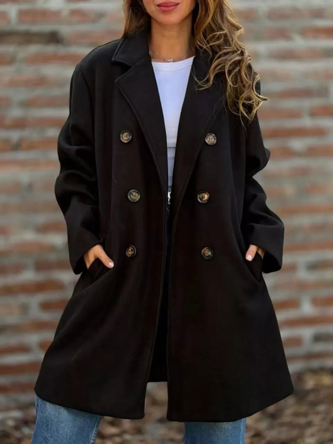 Full Size Double-Breasted Lapel Collar Coat Plus Size