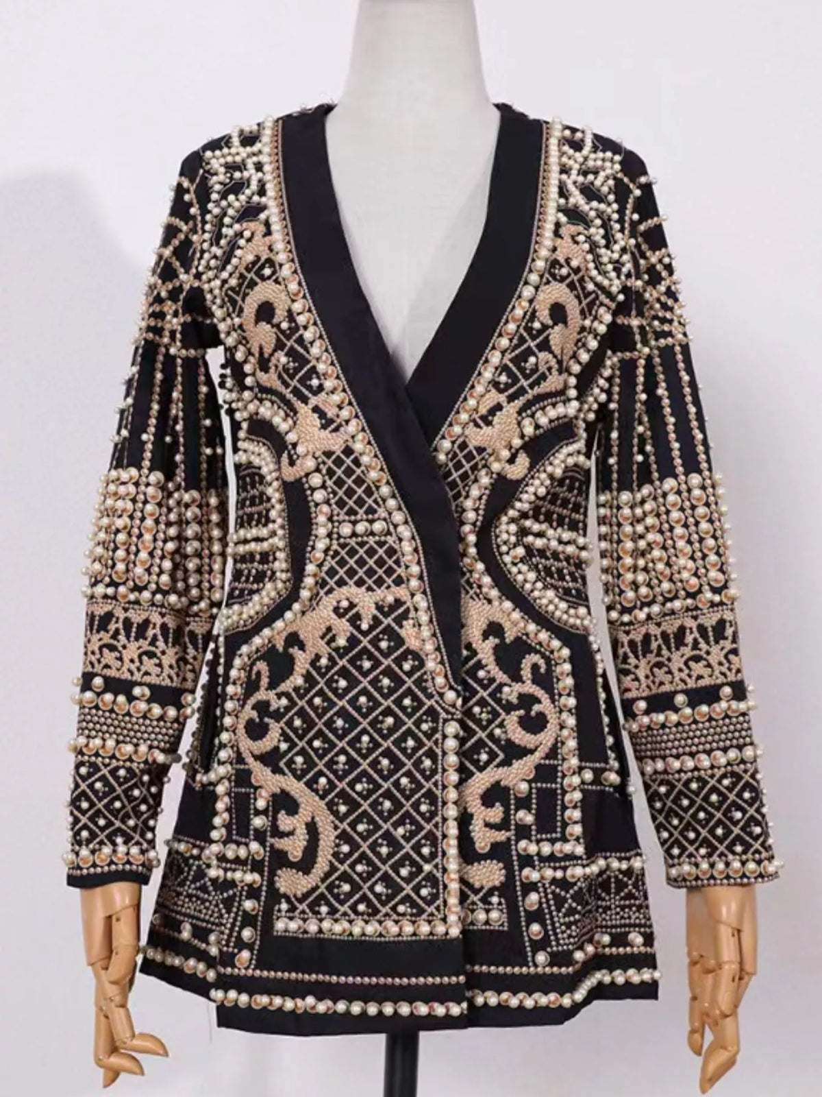 Full Size Embellished Pearl One-Button Blazer Plus Size