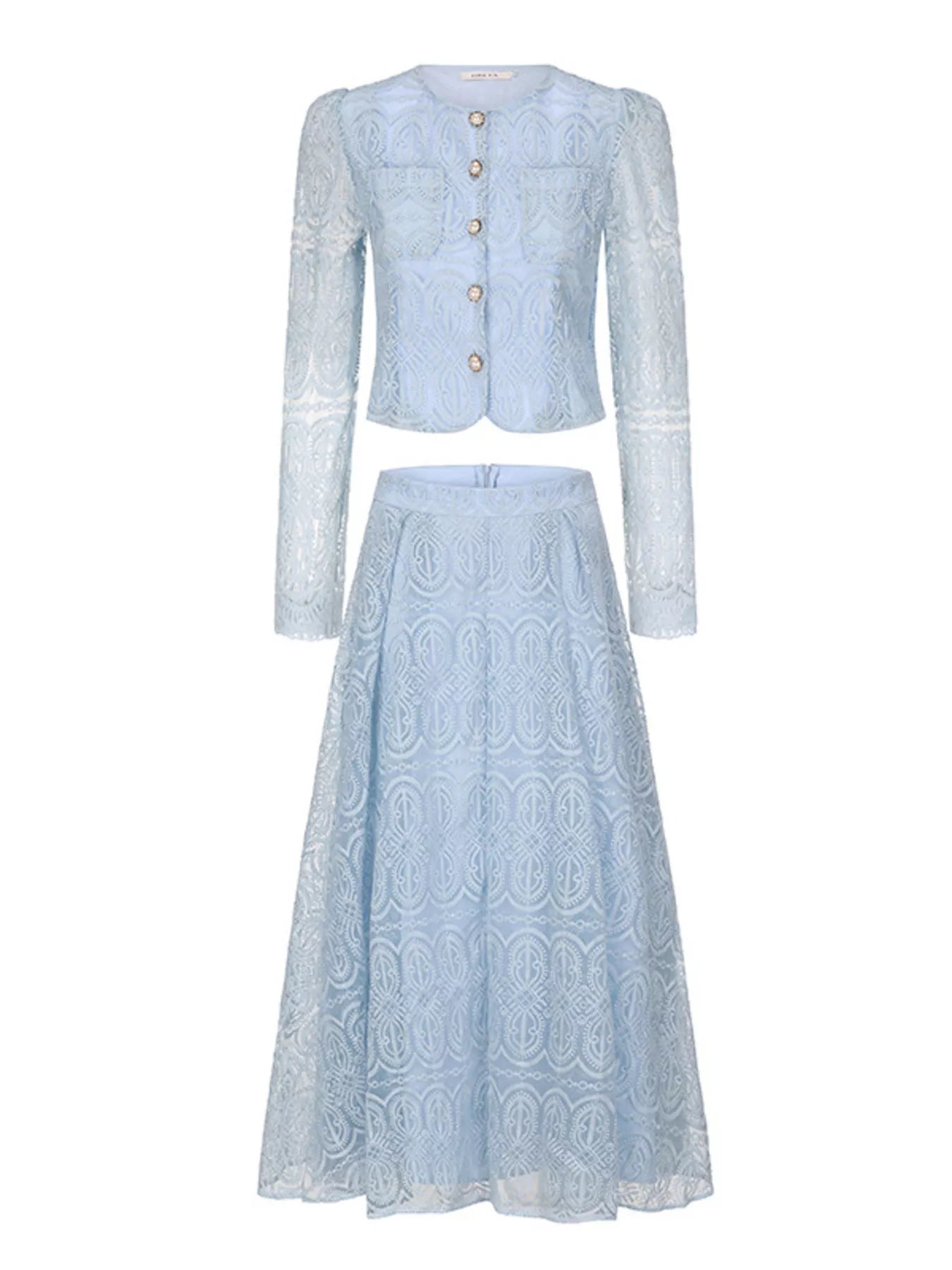 Embroidered Long Sleeve Top and Skirt Set