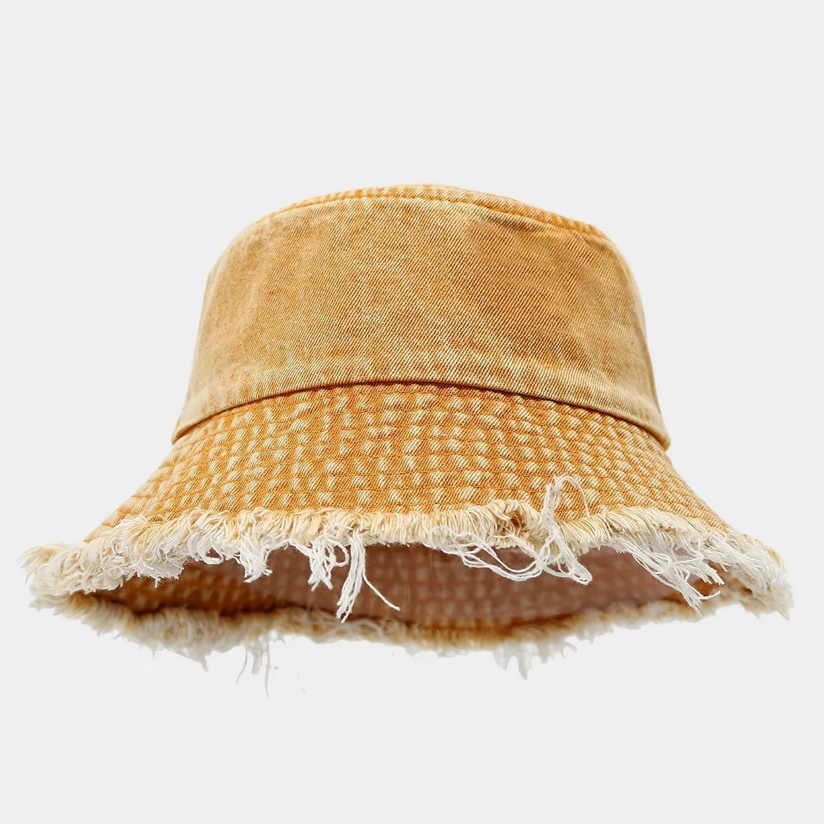 Vintage Washed Denim Bucket Hat with Frayed Raw Edge