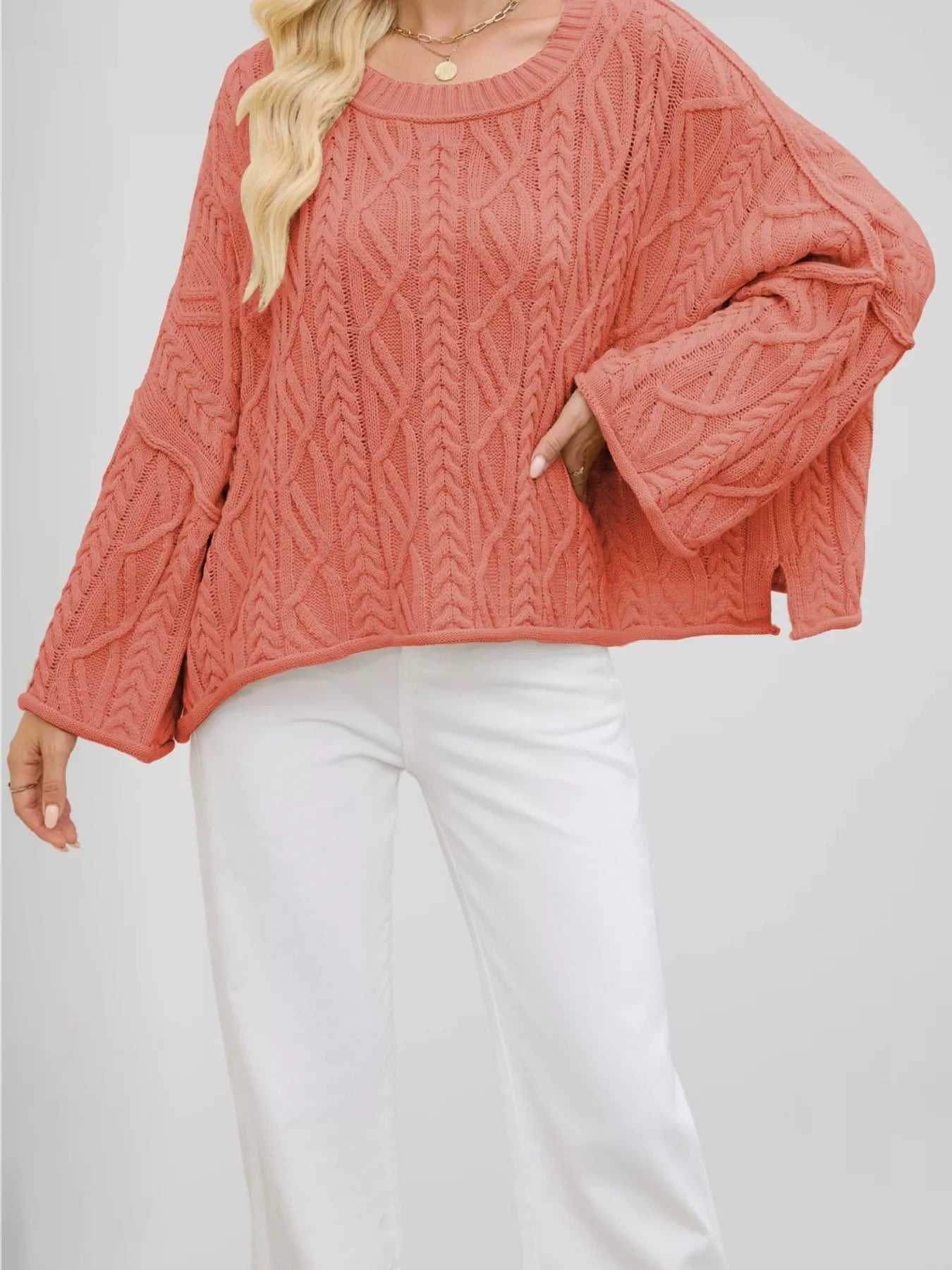 Cozy Cable Knit Drop Shoulder Oversize Sweater
