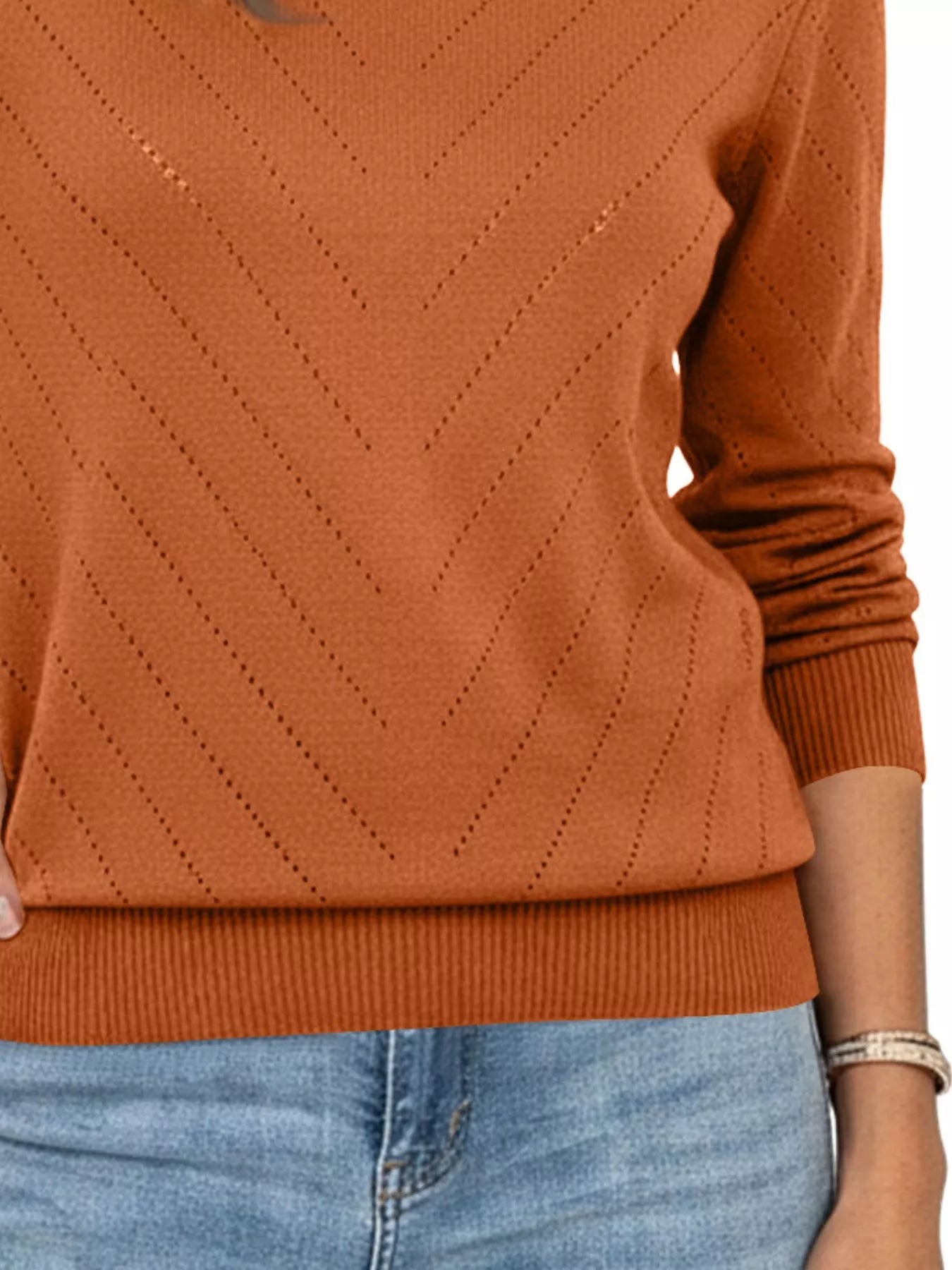 Openwork Round Neck Sweater