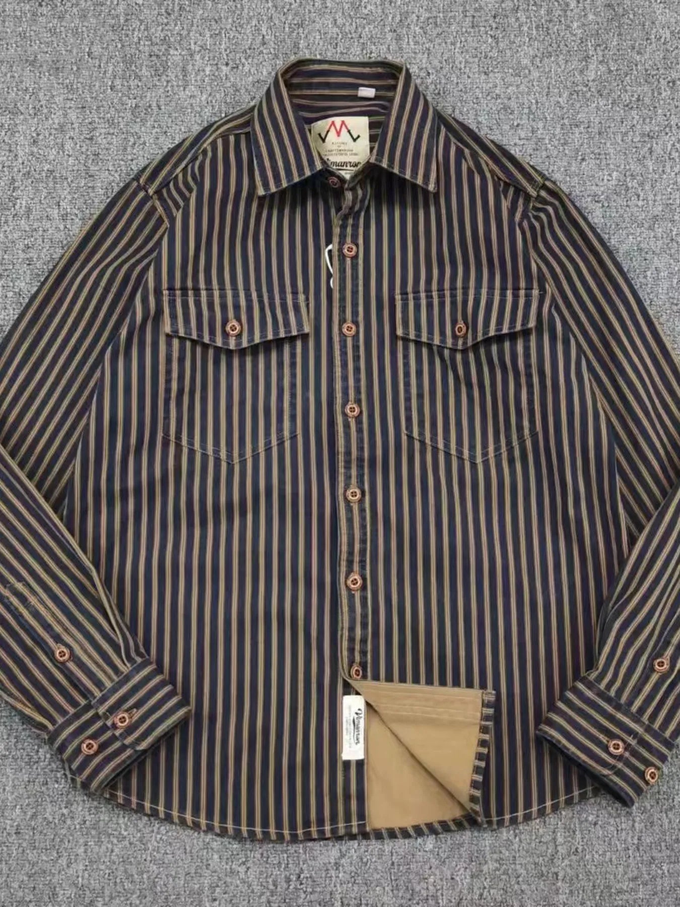 Men's Plus Size Striped Button Up Long Sleeve Shirt