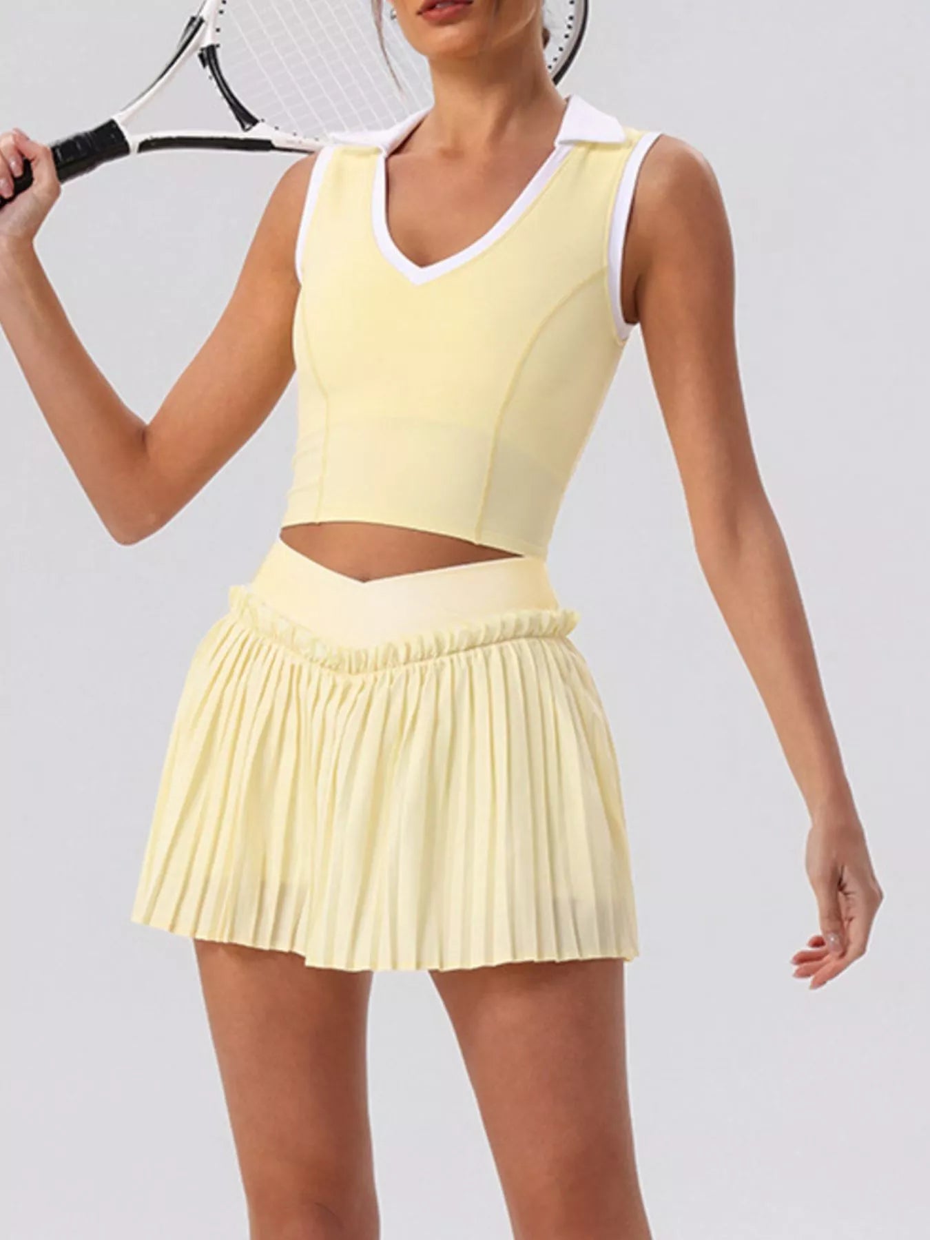 Sleeveless Top and Pleated Skirt Active Set