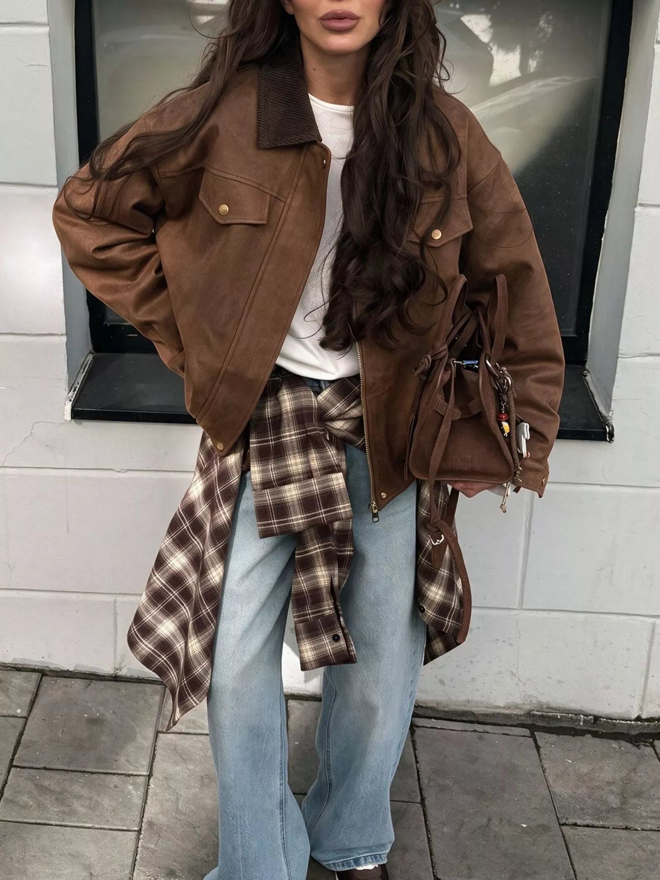 Corduroy Collar Zip-Up Jacket