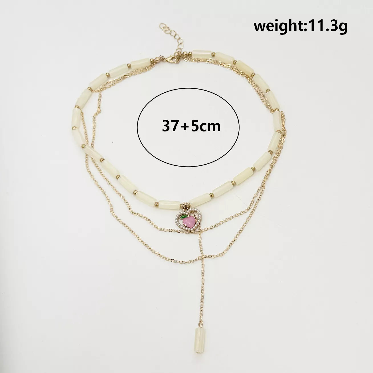 Layered Heart Pendant Necklace with Jade Beads