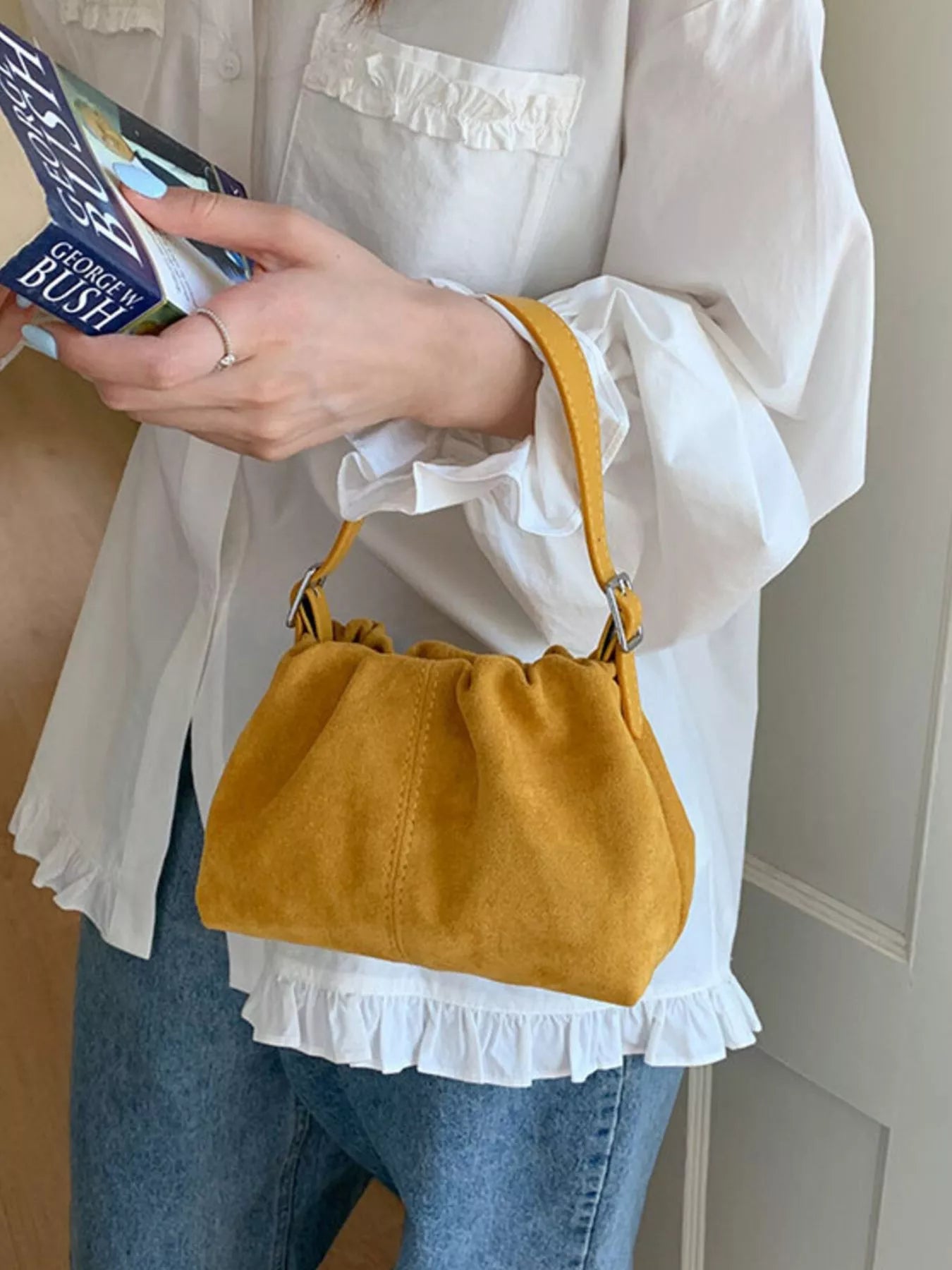 Suede Adjustable Strap Crossbody Bag