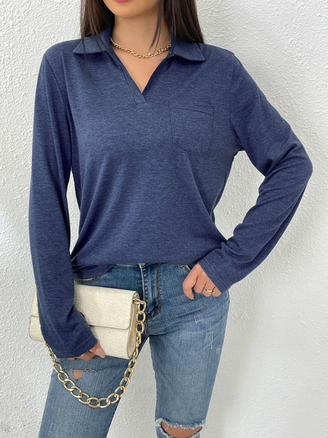 Collared Neck Long Sleeve T-Shirt