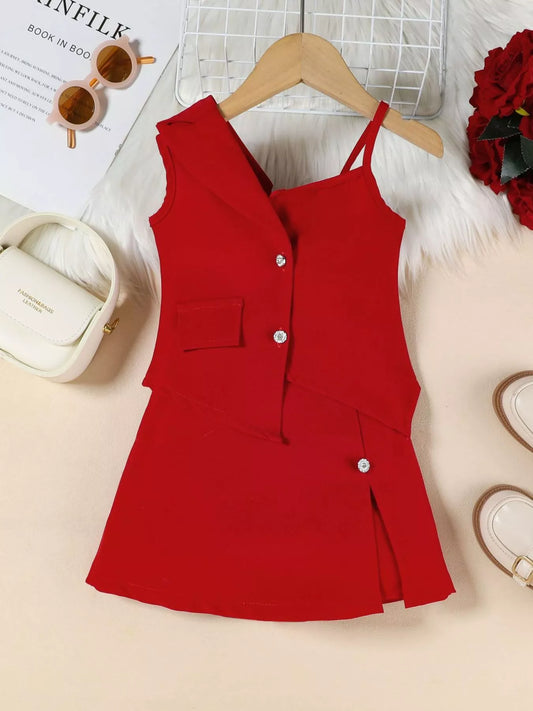 Children's Asymmetrical Neck Vest & Skirt Set
