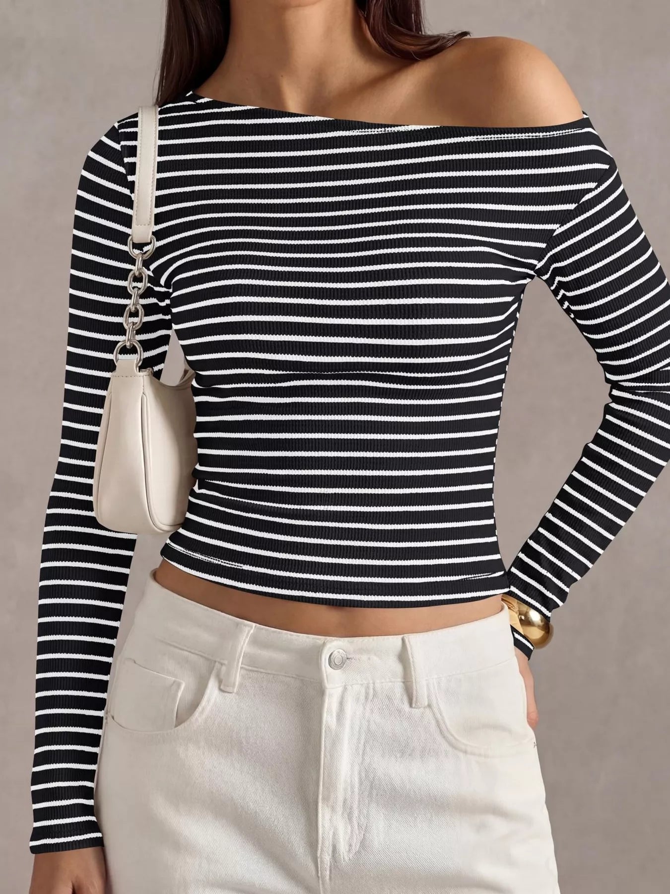 Striped Ribbed Long Sleeve T-Shirt