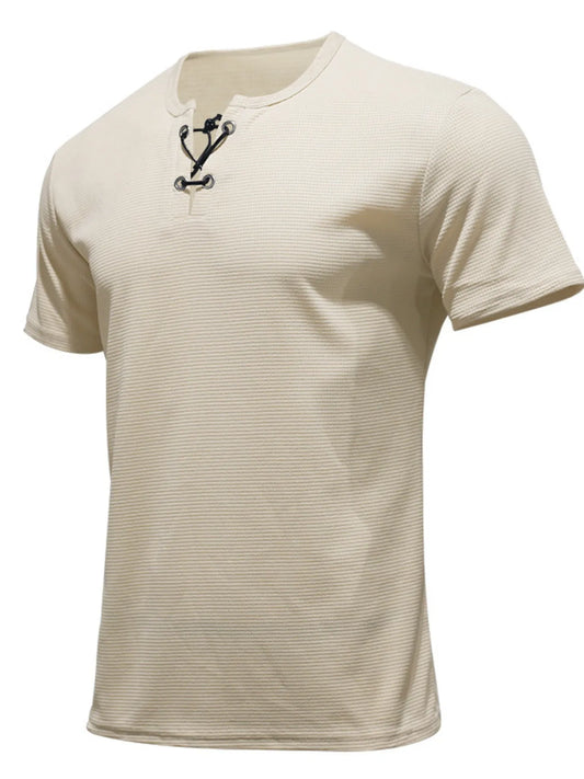 Men's Full Size Casual Lace-Up Henley T-Shirt Plus Size