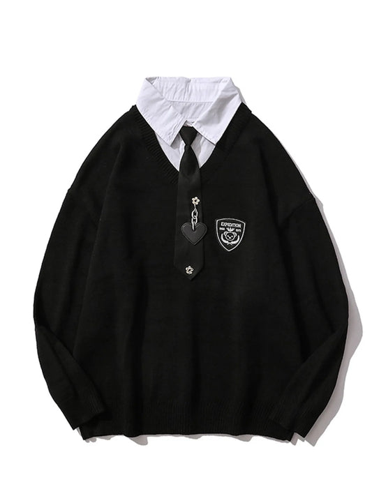 Men's Fake Two Piece Long Sleeve Sweater