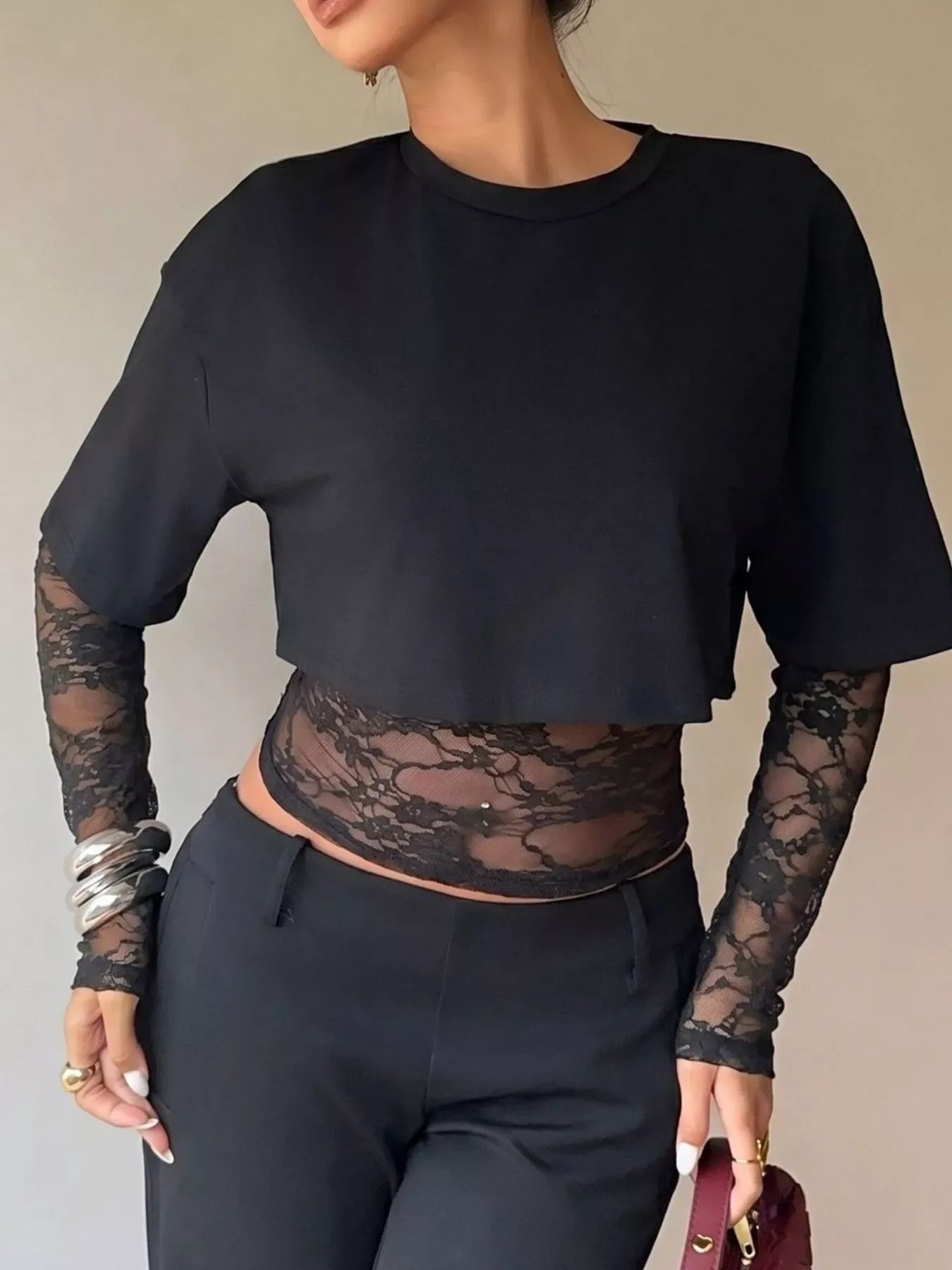 Lace Patchwork Short Sleeve T-Shirt