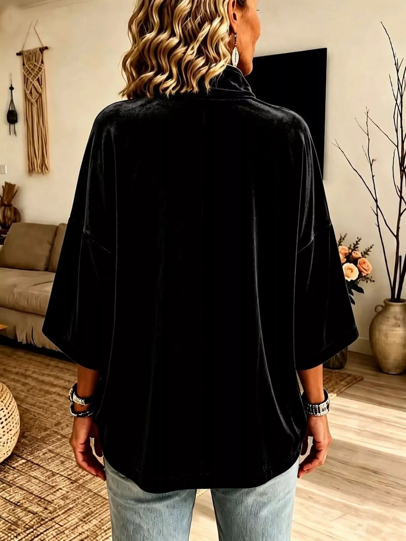 Full Size Velvet Quarter-Zip Sweatshirt Plus Size