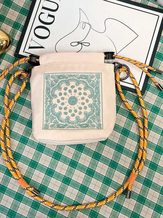 Embroidered Crossbody Bag with Rope Strap