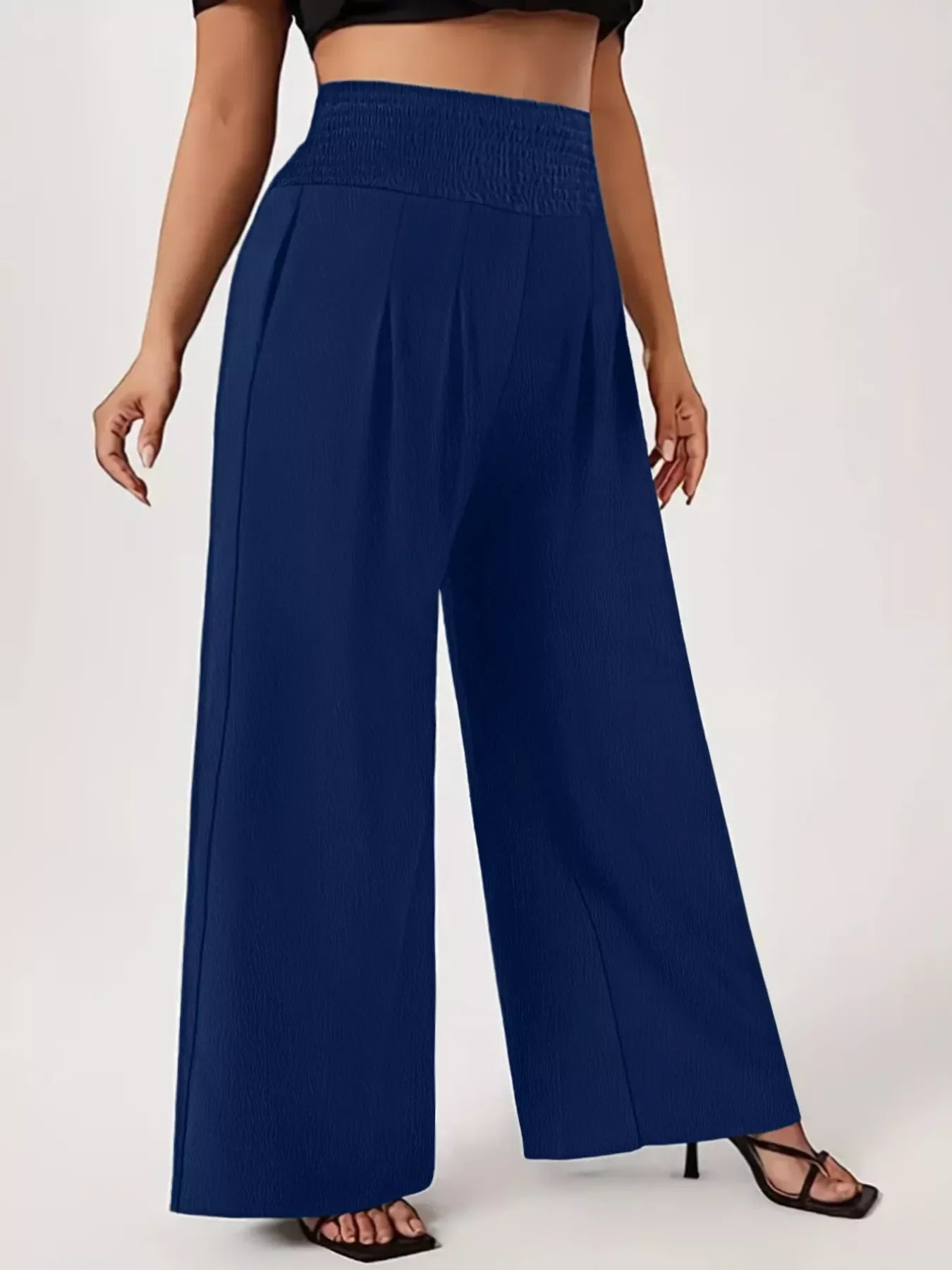 Plus Size High Waist Wide Leg Smocked Waist Pants