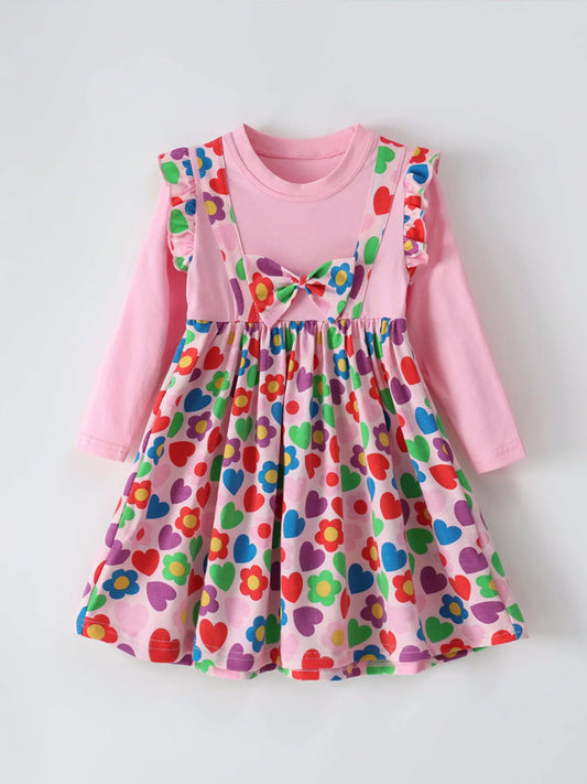 Children's Ruffled Printed Long Sleeve Dress