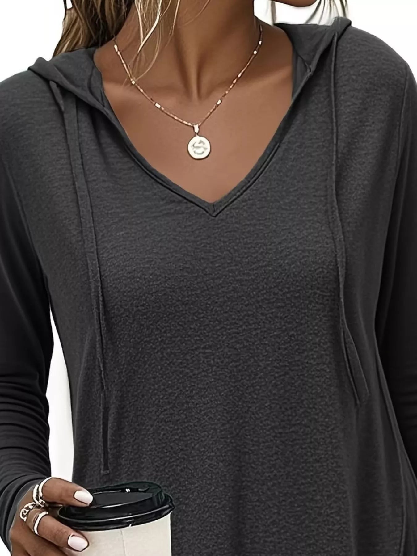Full Size Drawstring Long Sleeve Hooded Top Plus Size