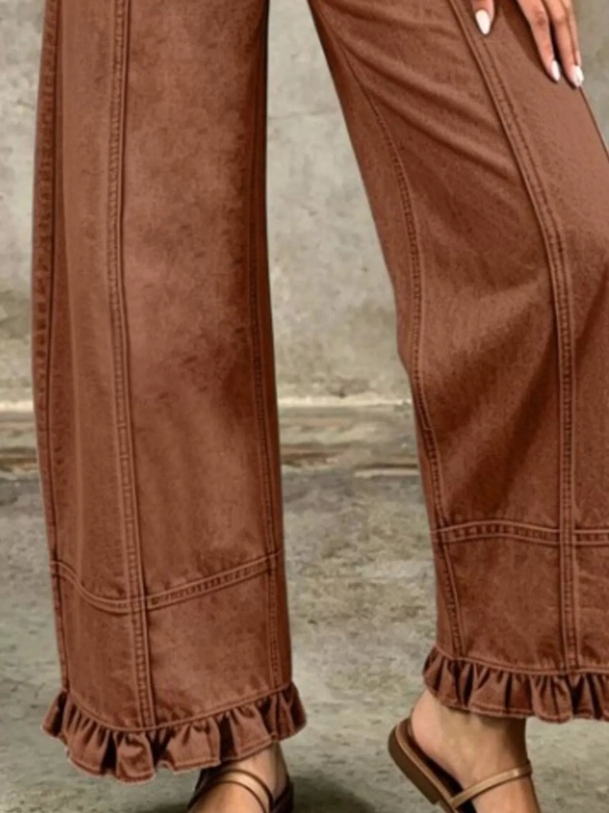 Full Size High-Waisted Wide-Leg Ruffle Hem Jeans Plus Size