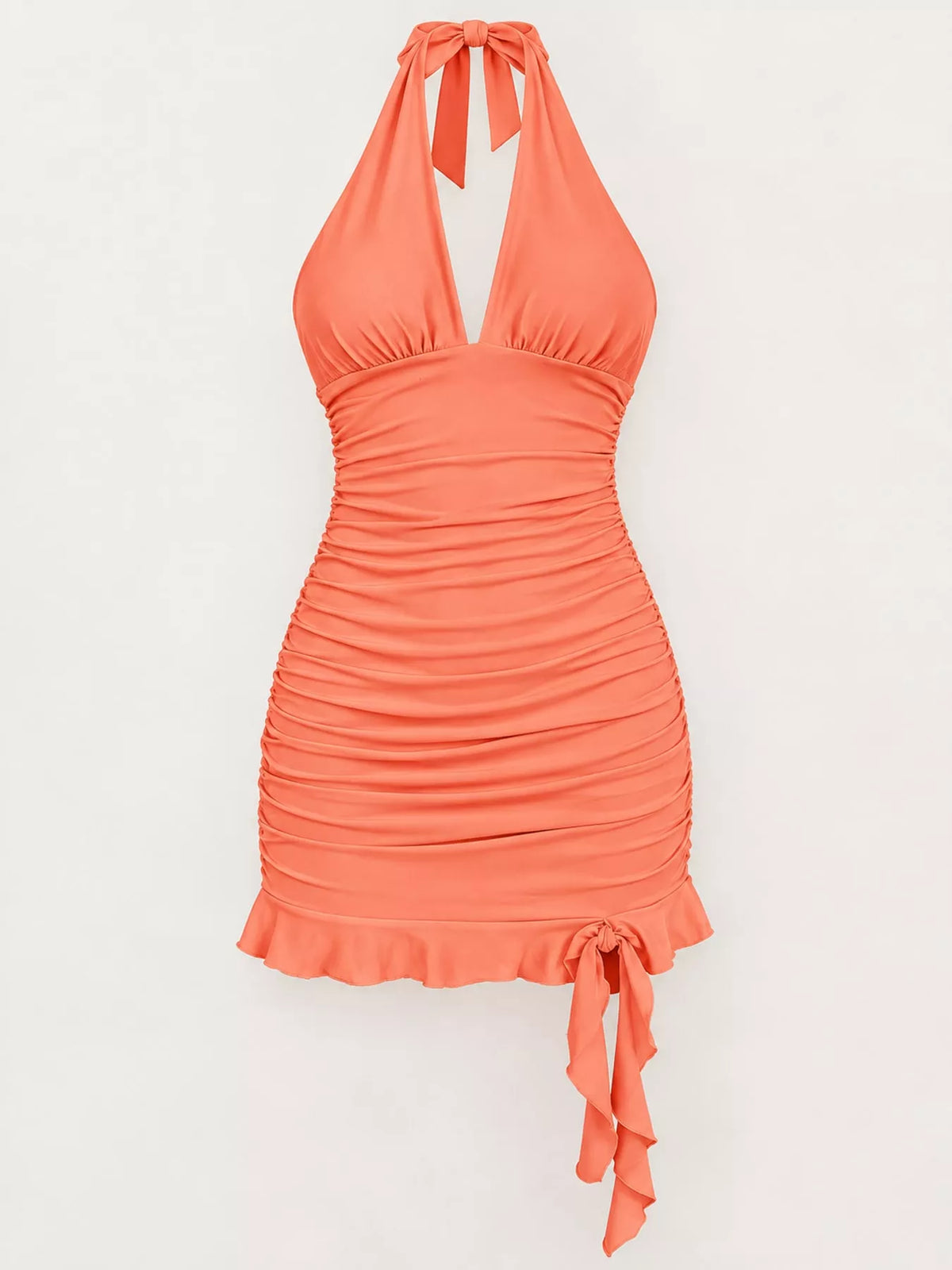 Ruched Halter Neck Bodycon Mini Dress