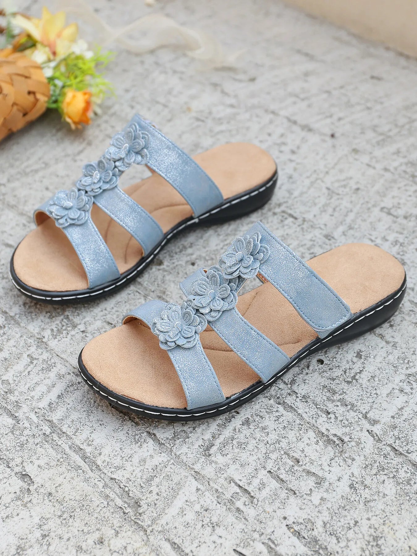 Flower Multi-Strap Flat Sandals
