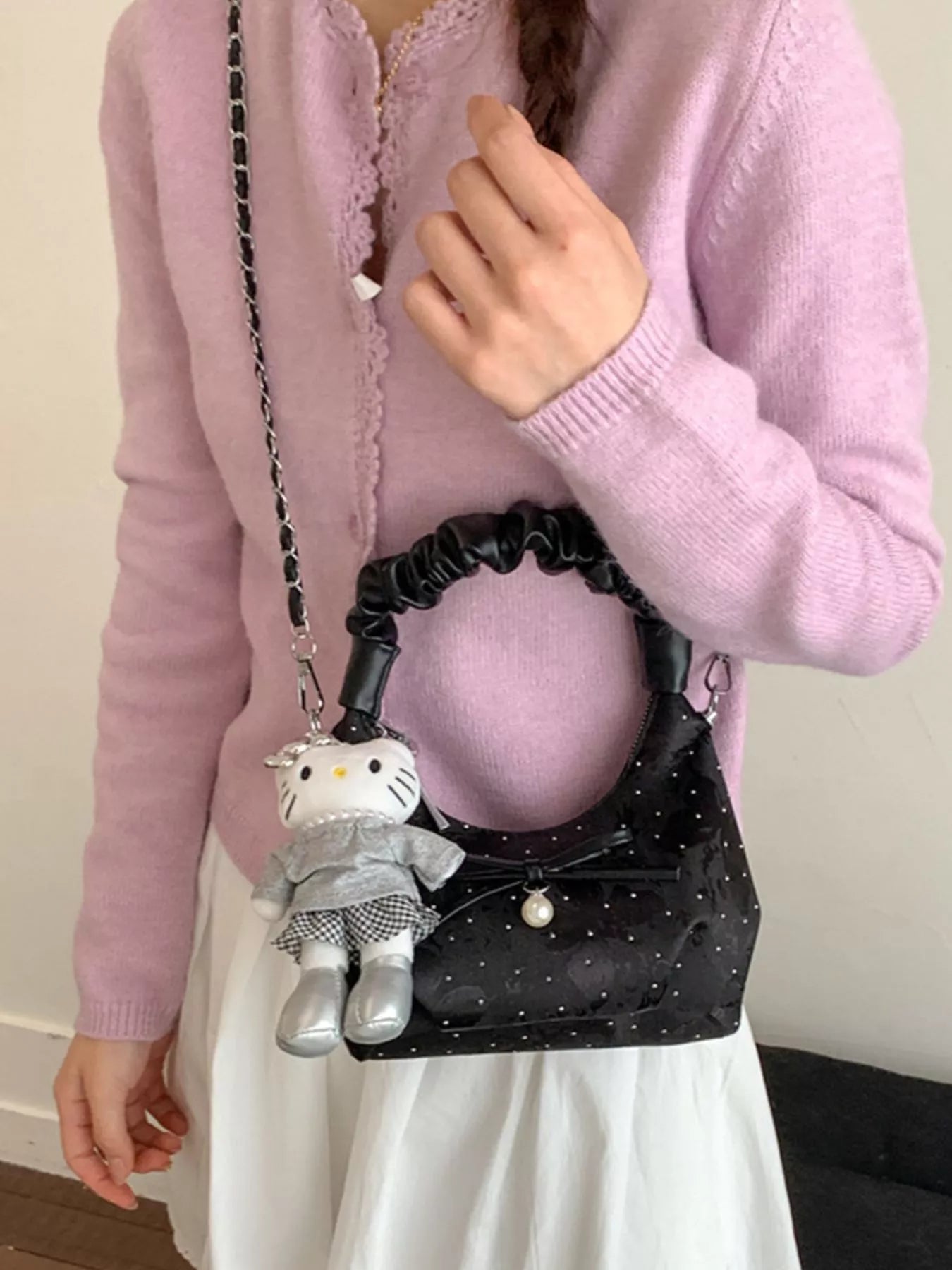 Ruched Handle Polka Dot Handbag