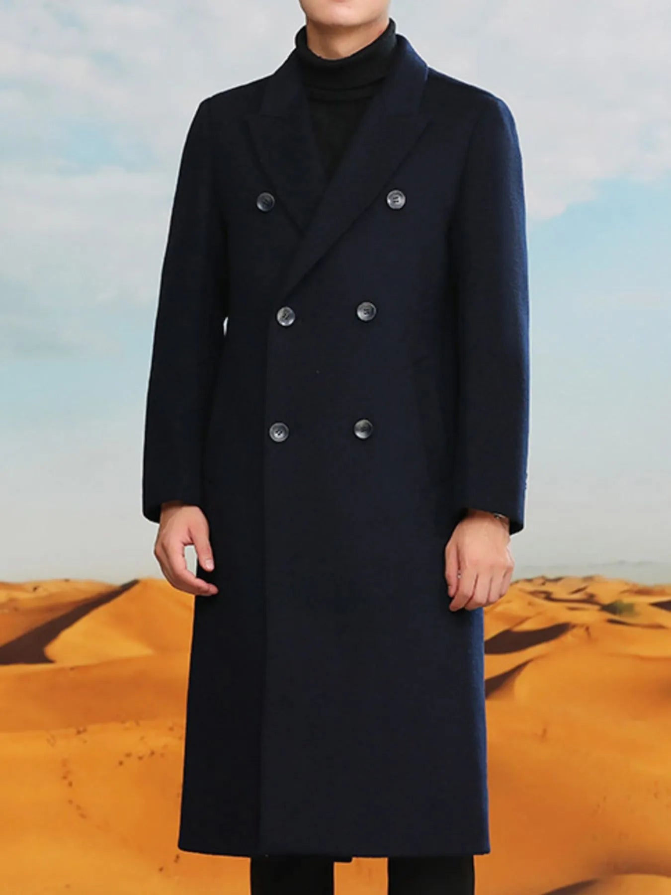 Men's Plus Size Double-Breasted Longline Coat