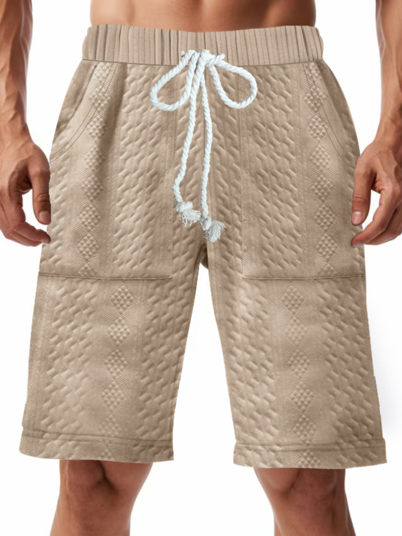 Men's Full Size Texture Drawstring Shorts Plus Size