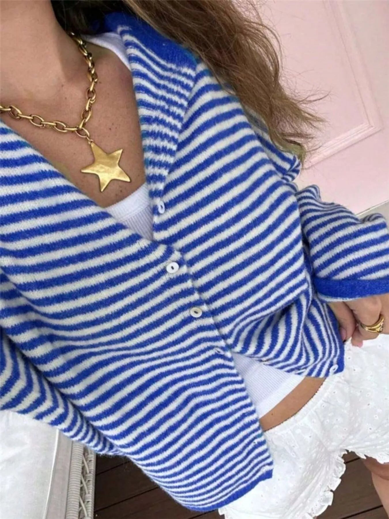 Striped Knit Button Up Cardigan