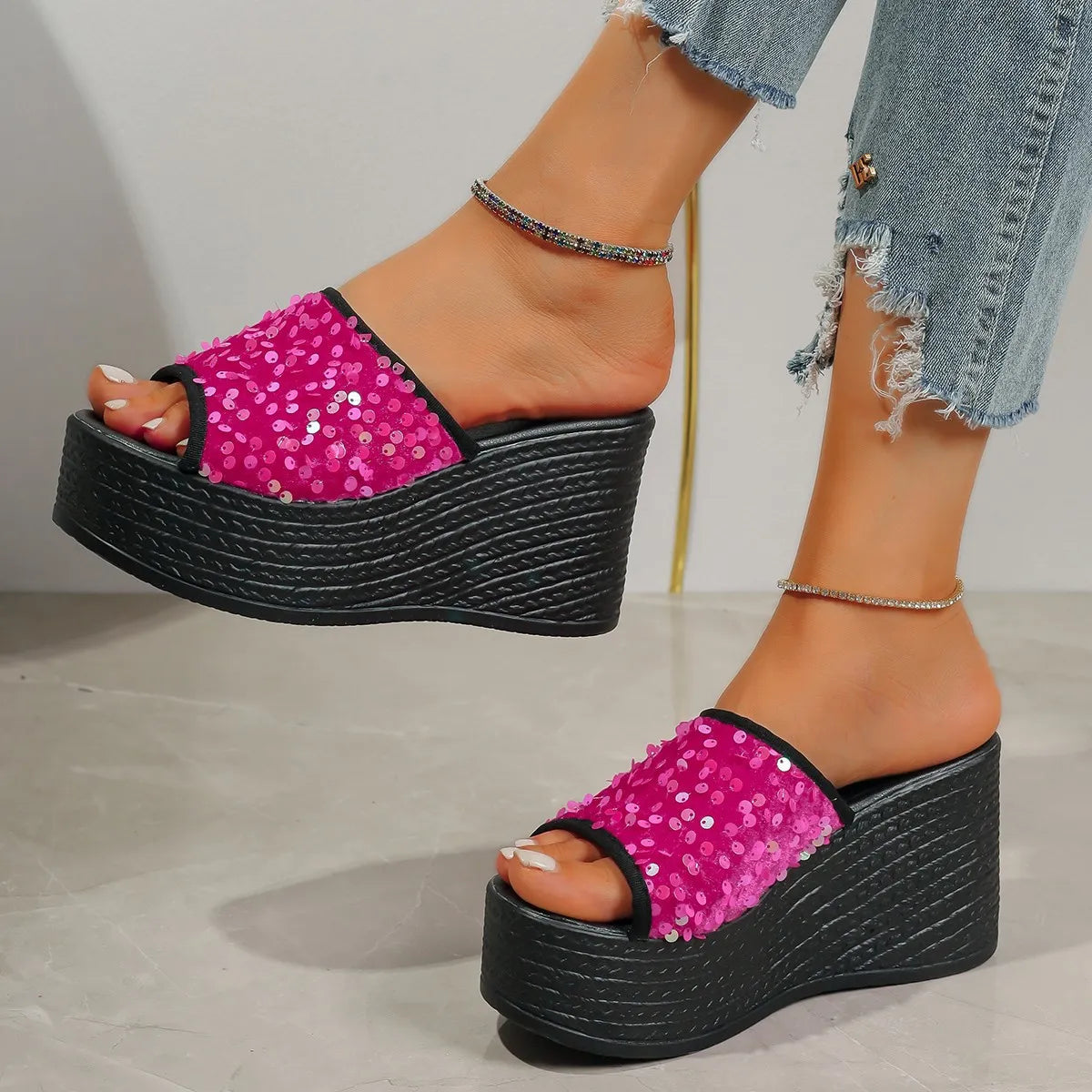 Rhinestone Peep Toe Wedge Sandals