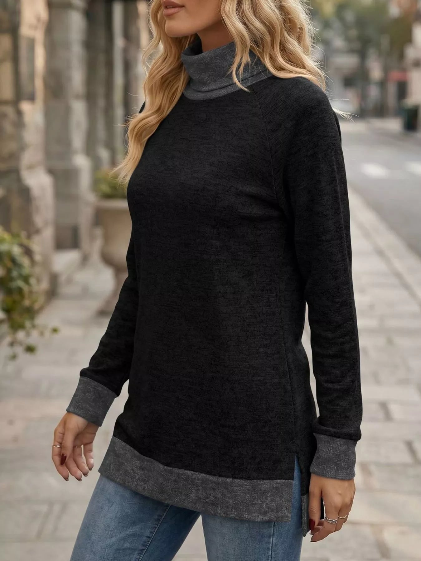 Turtleneck Raglan Sleeve T-Shirt