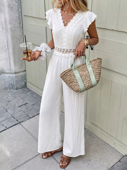 Lace Trim Wide Leg Jumpsuit