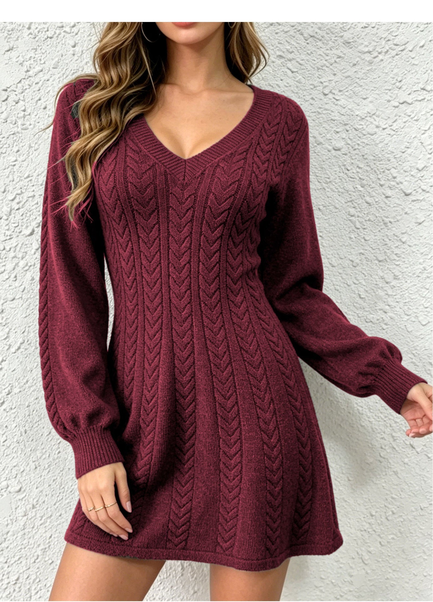 Women's V-Neck Cable-Knit Pullover Dress