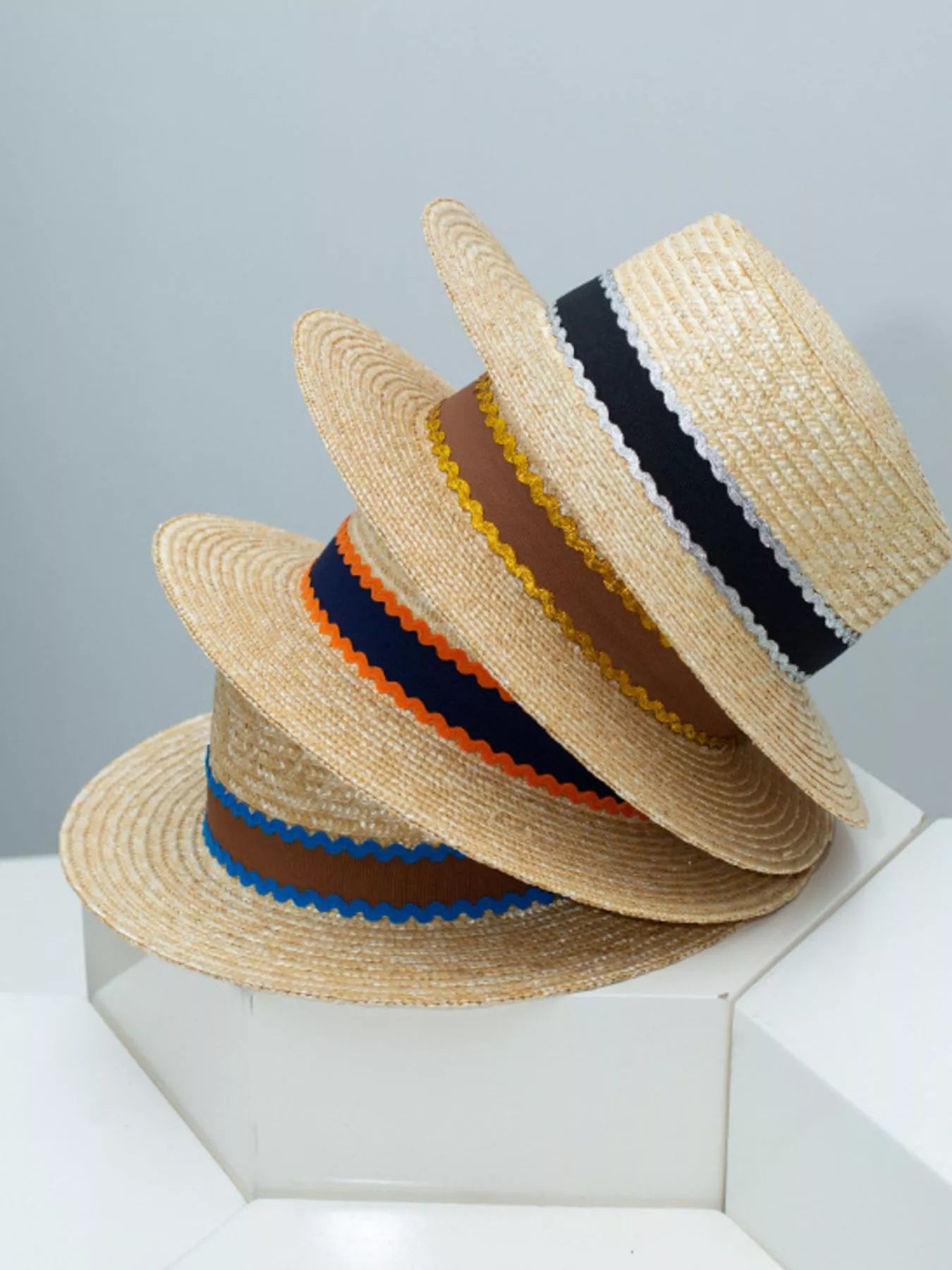 Straw Boater Hat with Decorative Band