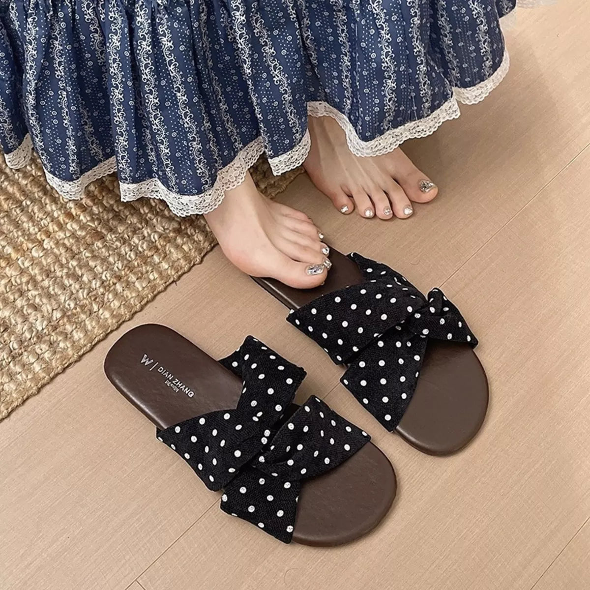 Bow-Knot Polka Dot Flat Sandals