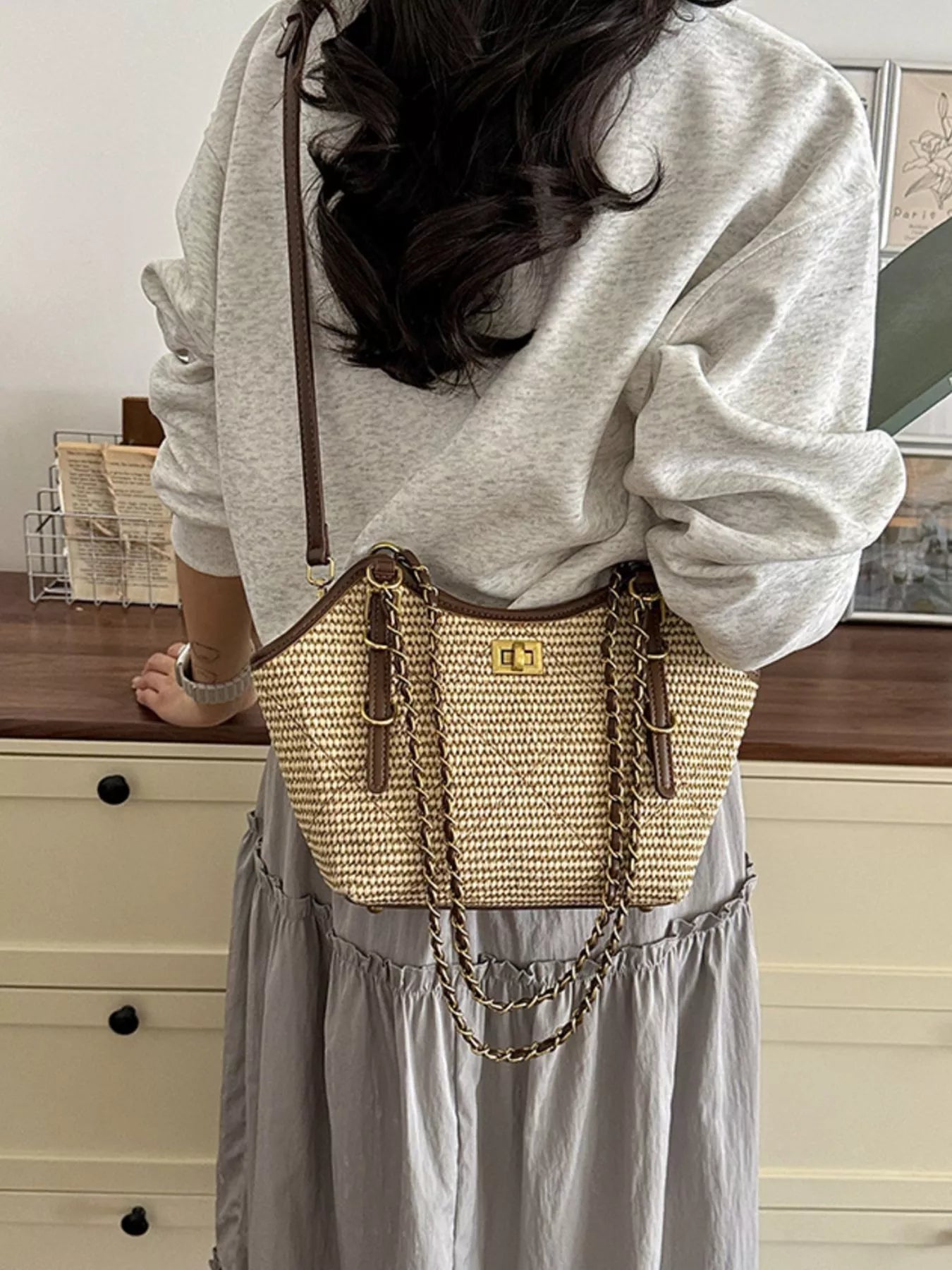Vintage Woven Straw Crossbody Bag