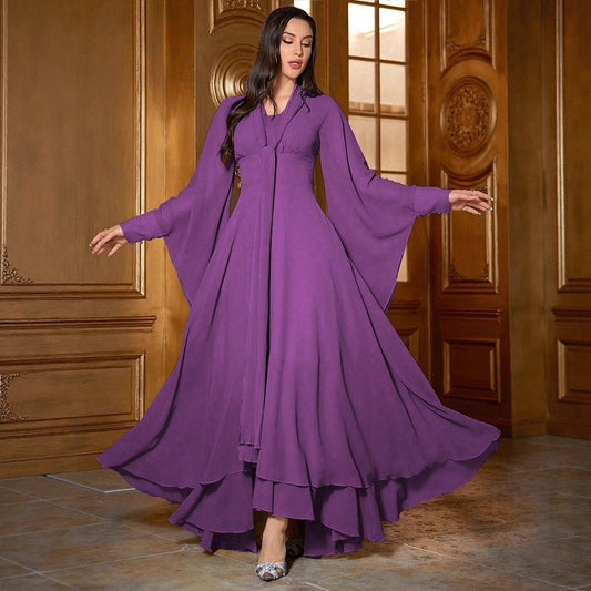Chiffon Asymmetric Tiered Maxi Dress(MS368)