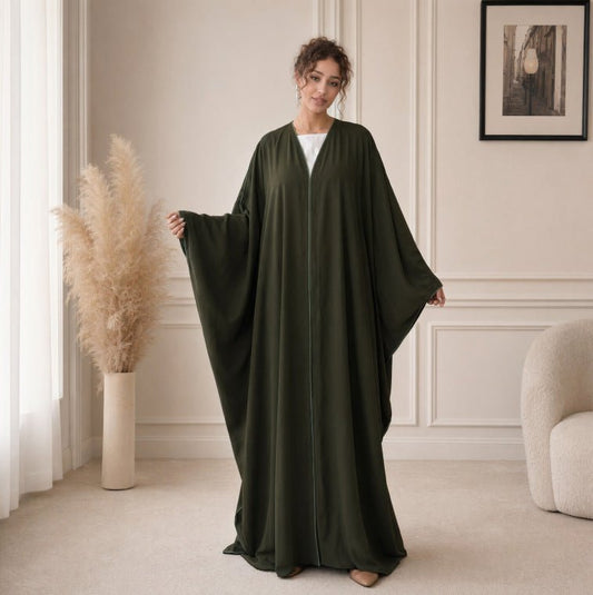 Contrast Piped Batwing Open Abaya(MOA325)