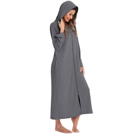 Cozy Longline Zip-Up Cardigan with Pockets | Home Wear Comfort(MS110)