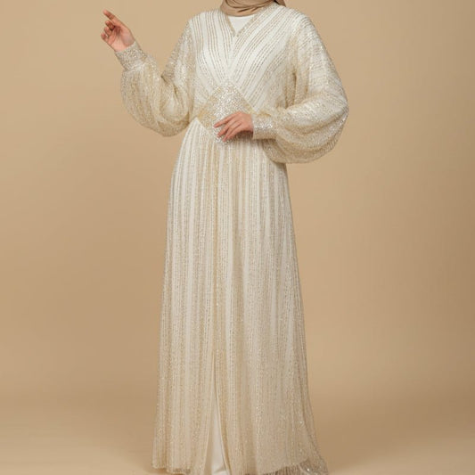 Crystal-Embellished Elegant Abaya with Defined Waist Silhouette (MA391)