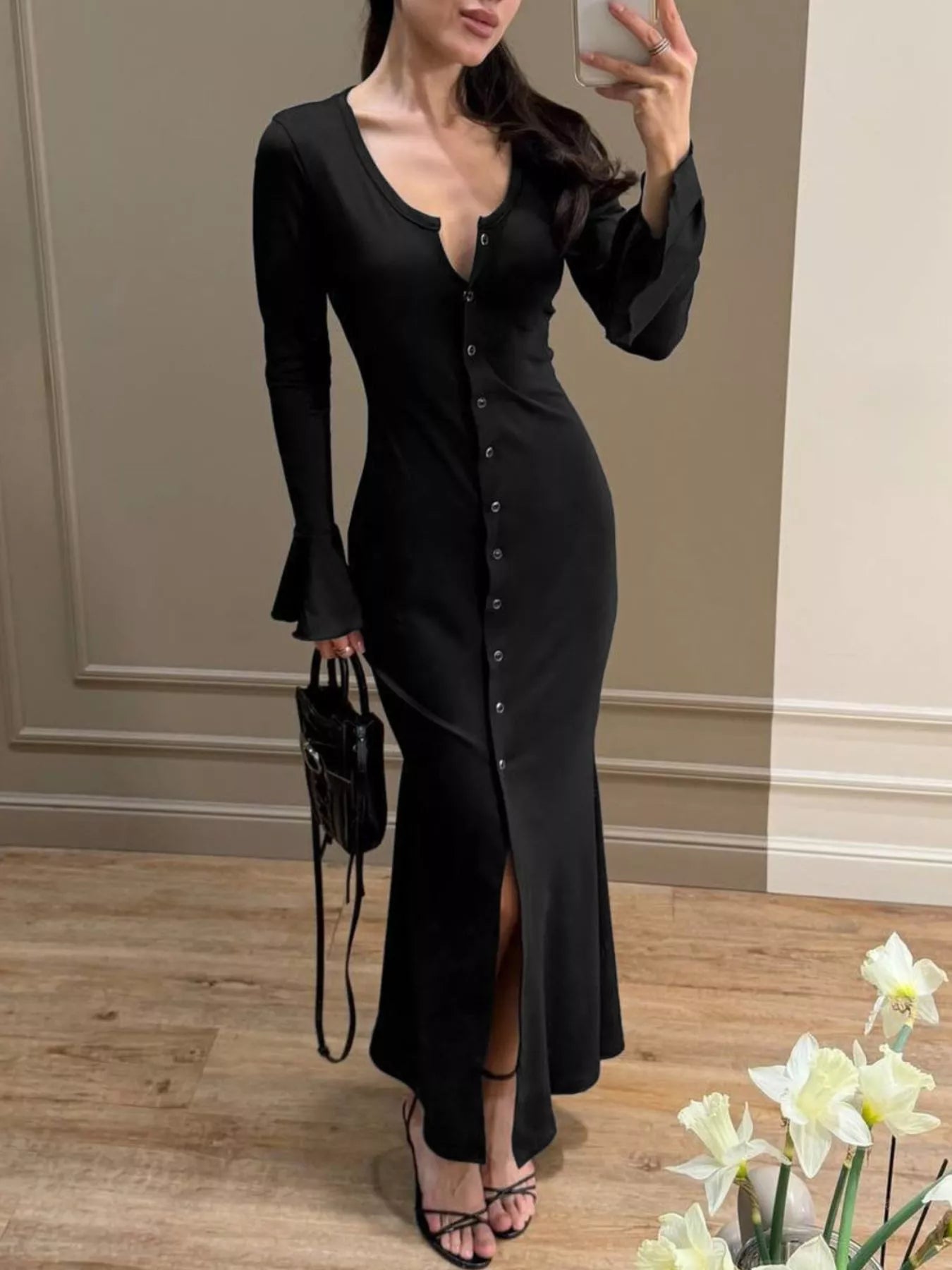 Button-Down Bodycon Maxi Dress