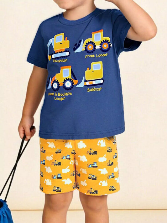 Children's Cartoon Construction Vehicle Print Casual Shorts