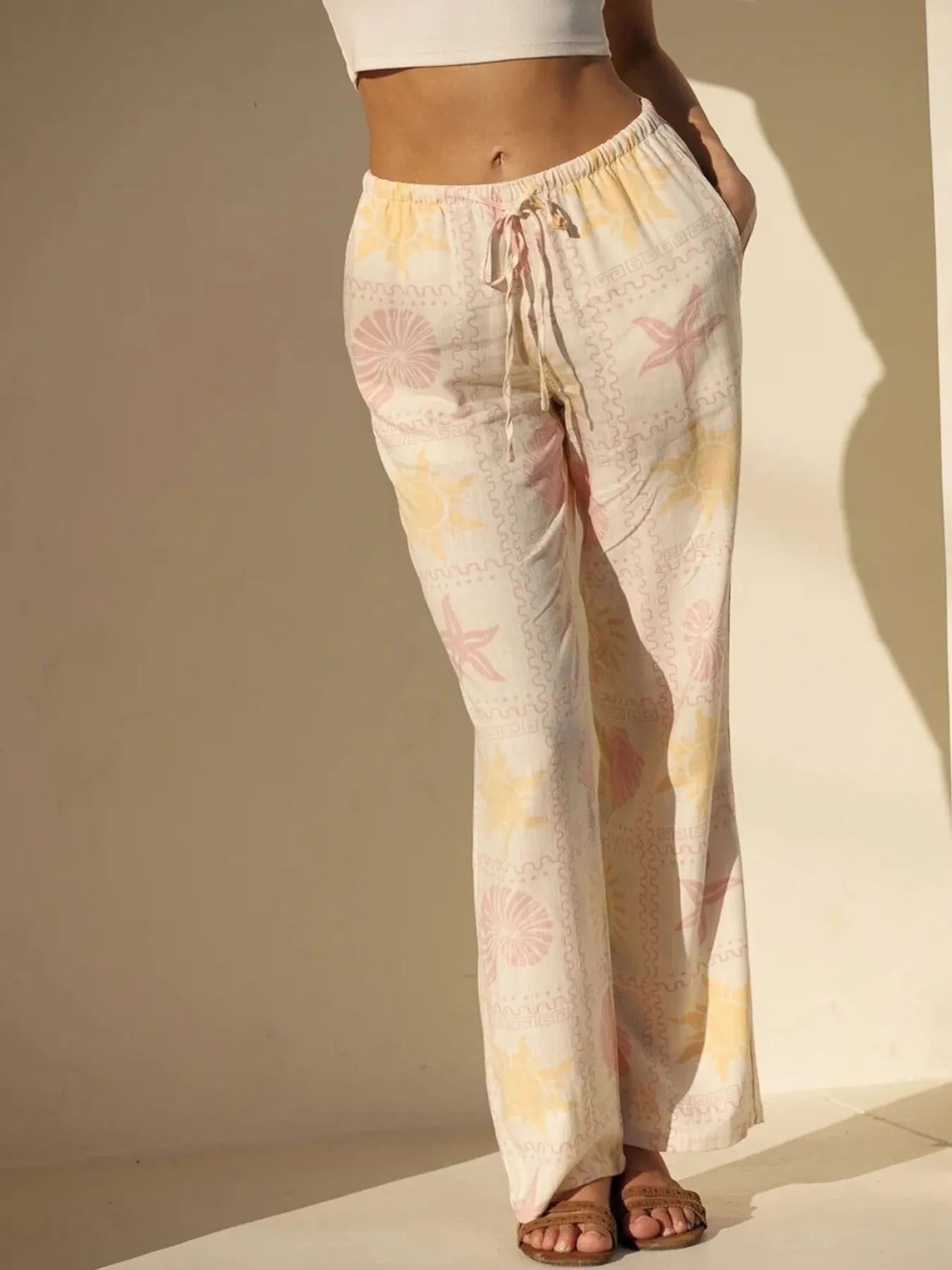Printed Drawstring Straight Pants