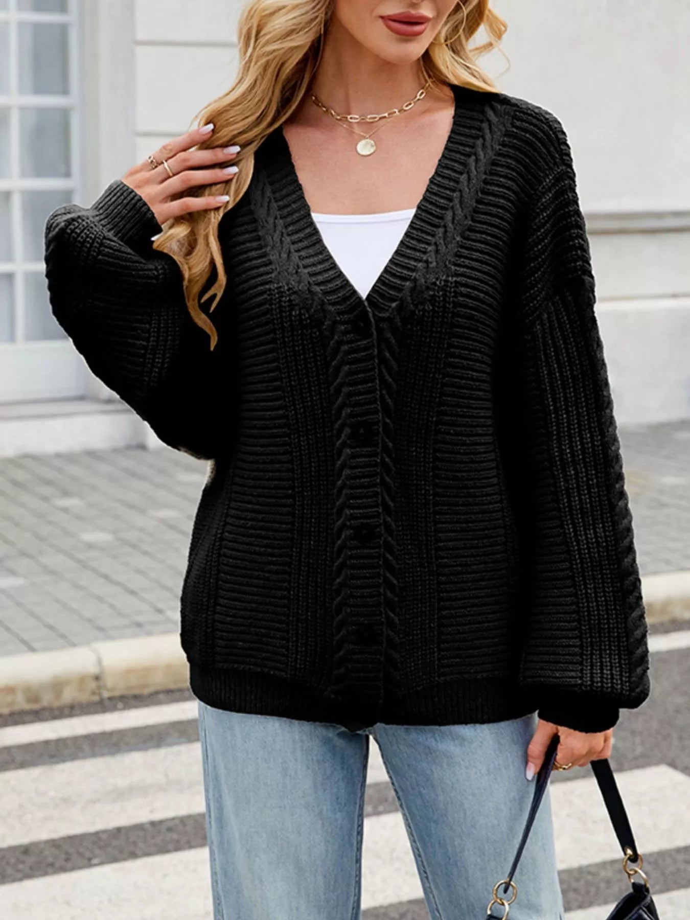 Cable Knit Button-Up Cardigan