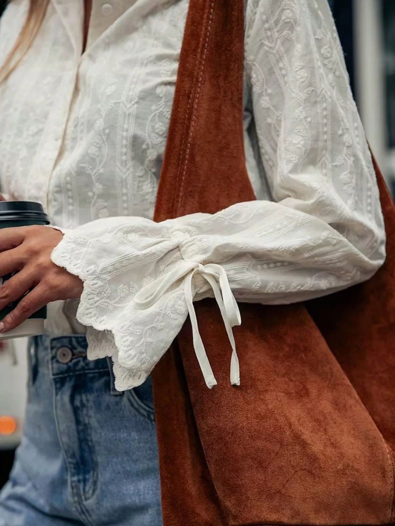 Embroidered Flounce Sleeve Shirt