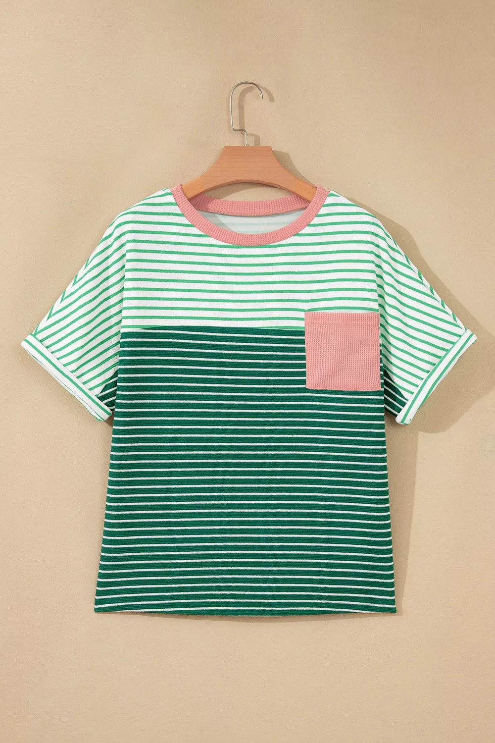 Stripe Contrast Print Color Block Detail Relaxed Tee