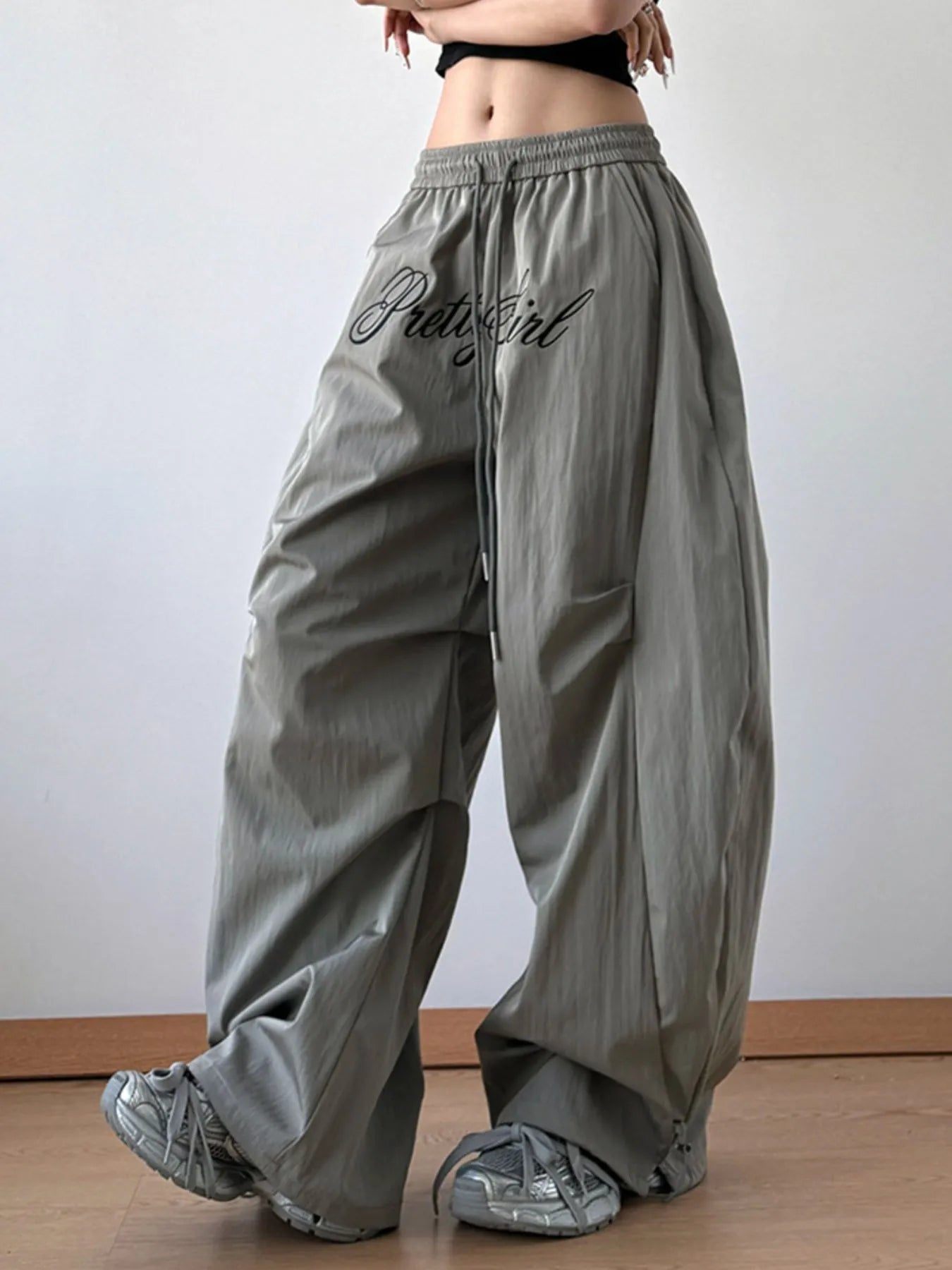 Drawstring Oversized Wide Leg Casual Pants