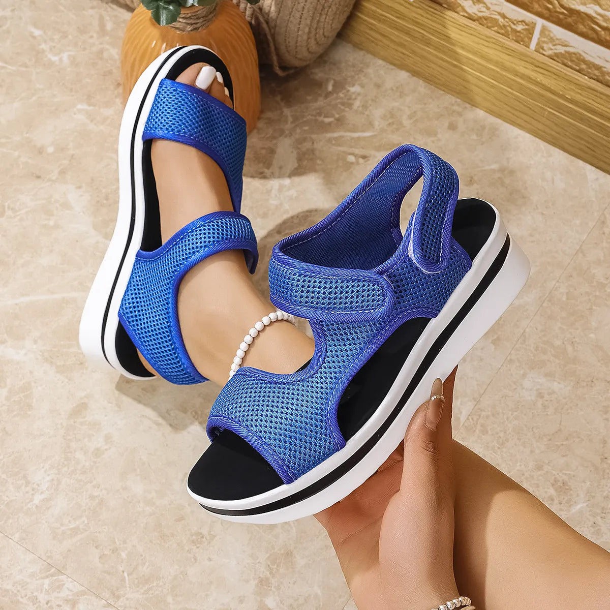 Mesh Open Toe Platform Sandals